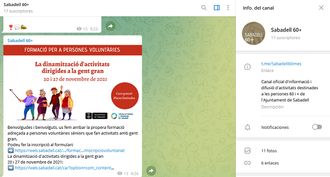 L’Ajuntament de Sabadell obre un canal de Telegram amb continguts per a les persones grans