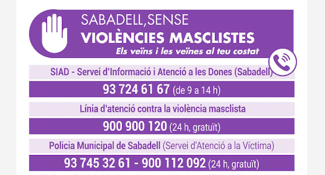 Campanya conjunta de l’Ajuntament de Sabadell i les associacions veïnals per combatre les situacions de violència masclista 