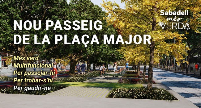 El passeig de la Plaça Major guanyarà superfície verda, comptarà amb més arbres, brolladors d’aigua i una cortina d’aigua i llum
