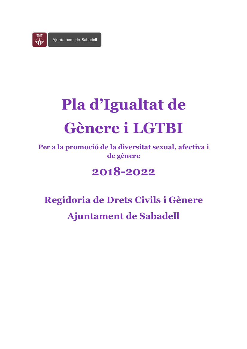 Pla Igualtat Gènere i LGTBI 2018 2022 definitiu portada