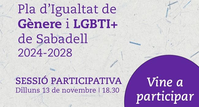 13 de novembre - Sessió participativa per a l’elaboració del nou Pla d’Igualtat de Gènere i LGBTI+ (2024-2028)