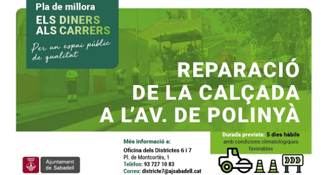 Reparació de la calçada a l'av. de Polinyà, a partir de l'11 de novembre