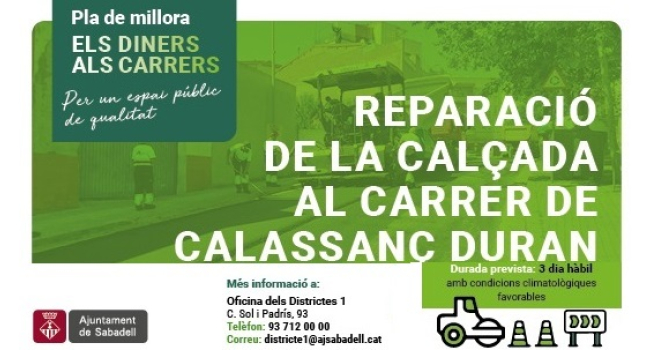 Reparació de la calçada al c. de Calassanç Duran, a partir del 29 de gener