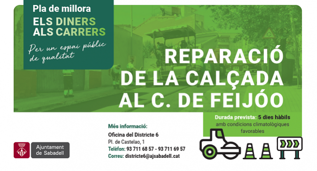 Reparació de la calçada al c. de Feijóo, a partir del 7 d'octubre