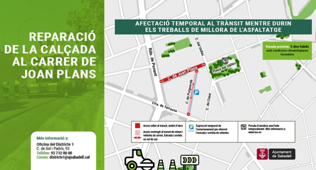 Reparació de la calçada al c. de Joan Plans, a partir de dimecres 5 de febrer