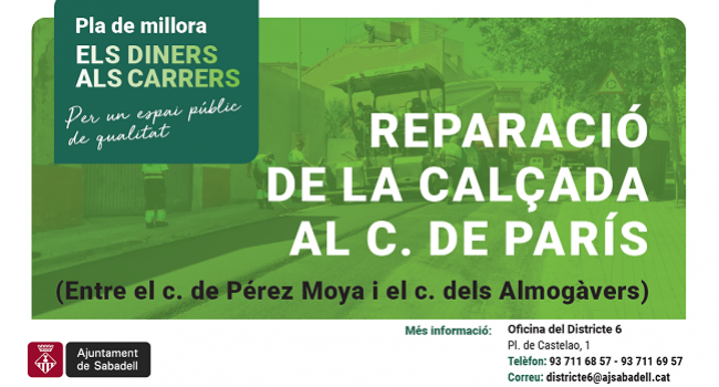 Reparació de la calçada al c. de París, a partir del 8 d'octubre