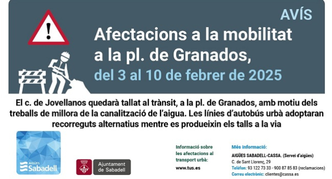 Afectacions a la mobilitat a la pl. de Granados, del 3 al 10 de febrer