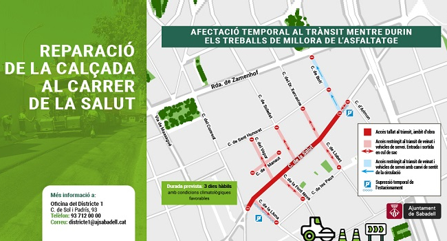 Reparació de la calçada al c. de la Salut, a partir de dilluns 3 de febrer
