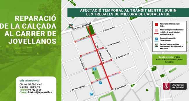 Reparació de la calçada al c. de Jovellanos, a partir de dilluns 10 de febrer