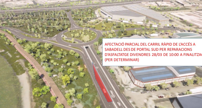 Portal Sud, reparacions asfaltatge, divendres 28 de març