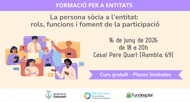 Taller: La persona sòcia a l'entitat: rols, funcions i foment de la participació