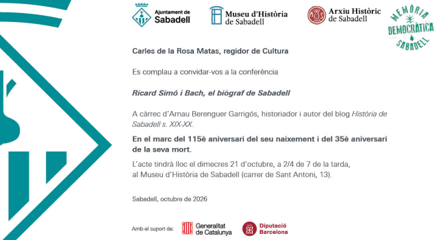 21 d'octubre - Ricard Simó i Bach, el biògraf de Sabadell