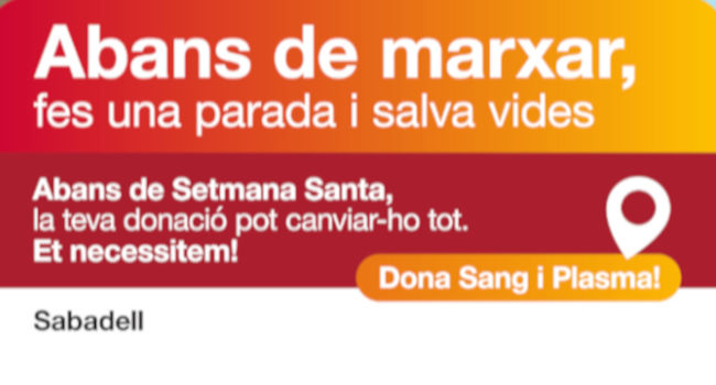 Sabadell participa en la campanya del Banc de Sang per reforçar les reserves abans de Setmana Santa 