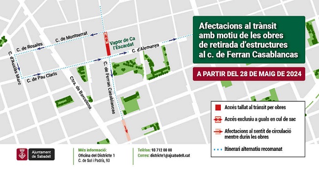 La retirada de les estructures del Vapor de Ca l’Escardat comportarà afectacions al trànsit al carrer de Ferran Casablancas 