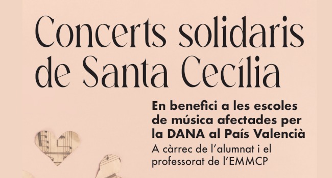 L’Escola Municipal de Música i Conservatori organitza dos concerts solidaris amb el País Valencià per Santa Cecília