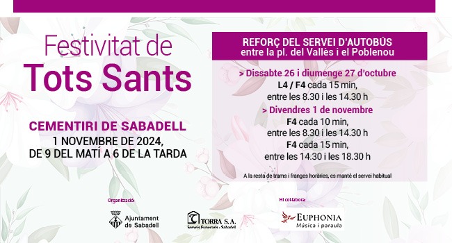 Dispositiu per facilitar l’accés i visita al Cementiri coincidint amb l’1 de novembre, dia de Tots Sants   