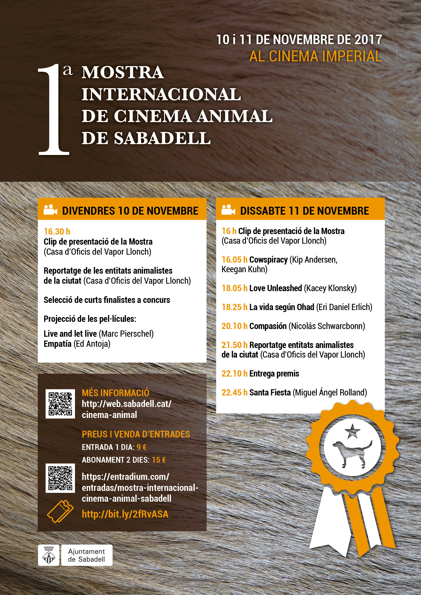 Ja estàn a la venda les entrades per a la 1ª Mostra Internacional de Cinema Animal de Sabadell