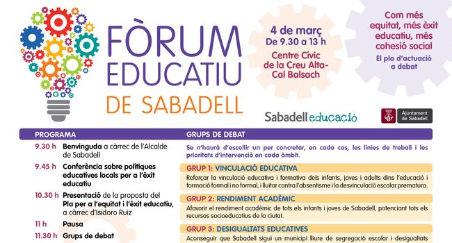 Les inscripcions per a la segona edició del Fòrum Educatiu de Sabadell continuaran obertes fins divendres